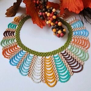 Multicolor Beaded Necklace with Green Accents